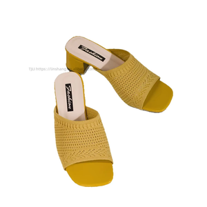 Elegant Plus Size Fly Knit Breathable Mid-heel Slippers New European and American Square Toe <b>Sandals</b> for Women Wholesale - Product Image 5