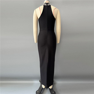 Robe longue noire à perles pour femme - Robe de soirée formelle ornée de cristaux et de perles, robes de fête tendance - Product Image 3