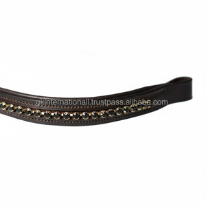 Acolchado suave de vaca y costura de borde fuerte, cristales negros, mega Bling, canal vacío decorativo, banda para cejas de caballo de cuero en mazorca completa - Product Image 1
