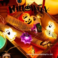 Guirlandes lumineuses LED décoratives d'Halloween, design de dessins animés, citrouille, fantôme, chat, lumières de chaîne, fournitures festives atmosphériques, accessoires de décoration de boutique