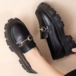 Mocasines de cuero para mujer estilo japonés, zapatos de plataforma con suela gruesa negra, sin cordones, que aumentan la altura, para el tiempo libre - Product Image 4