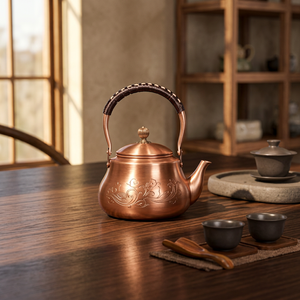 กาน้ำชาโลหะแบบจีนโบราณพร้อมฝาปิด ด้ามจับโลหะเคลือบทองแดง - Product Image 4
