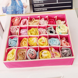 <b>Clothes</b> Organiser <b>Storage</b> Box With Compartments Foldable For Underwear Socks Bra Rectangle Beige Gray Rose Red - Product Image 2