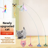 Nueva Varita de Juego para Gatos con Potente Ventosa, Campana y Pluma Reemplazables, Varilla Larga, Diseño de Cara de Gato, para Uso en Interiores