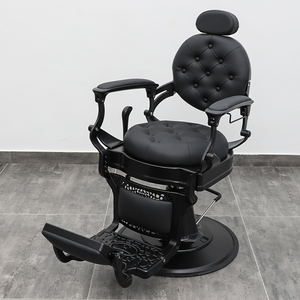 Sillón de Barbería Vintage Negro y Dorado, Sillón de Peluquería Profesional, Sillón de Afeitar Reclinable Antiguo para Hombre, Sillones de Barbería de Lujo - Product Image 3