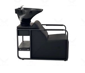 Sillón de Peluquería Moderno de Cuero PU Negro con Lavabo de Cerámica para Salón - Product Image 3