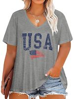 Kaos Wanita V-Neck Lengan Pendek Motif Bendera Amerika Serikat Kasual Musim Panas Bahan Polyester/Katun Cepat Kering & Bernapas