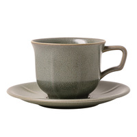Ensemble tasse et soucoupe à café en céramique de porcelaine facettée 250 ml, finition mate, pour expresso et thé, compatible lave-vaisselle et micro-ondes, design créatif