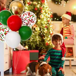 60pcs Kit d'arc de <span class=keywords><strong>ballon</strong></span> de fête de Noël 12 pouces rouge vert blanc or confettis ballons rubans pour intérieur extérieur joyeux fête - Product Image 2
