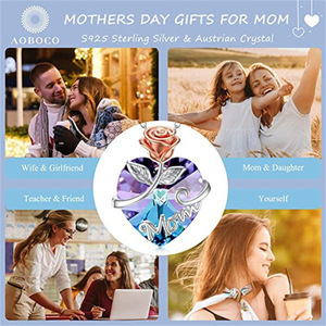 Collier Cœur Océan Bicolore Tendance avec Fleur de Rose Entrelacée et Cristal d'Amour – Cadeau Fête des Mères pour Maman - Product Image 4