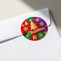 Autocollants de Noël personnalisables Etiquette d'emballage de vacances festive Décoration Flocons de neige Renne Père Noël Vinyle Feuille d'or Autocollant