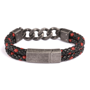 Bracelet en cuir tressé pour <span class=keywords><strong>homme</strong></span>, chaîne <span class=keywords><strong>gourmette</strong></span>, fermoir magnétique en acier, noir antique, en acier inoxydable, style Tizti - Product Image 2