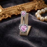Anneau de nombril romantique en acier inoxydable rose en forme de cœur, bijou pour anniversaire, anneau de sourcil ou de nombril