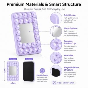 Support de téléphone miroir à ventouse magnétique en silicone avec miroir pour diffusion en direct et maquillage, accessoires pour téléphone - Product Image 4