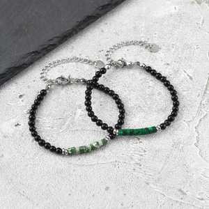 Stainless Steel <b>Bead</b> Black Onyx Green Stone <b>Bracelet</b> Jewelry Gift Adjustable Beaded <b>Bracelet</b> for Men - Product Image 4