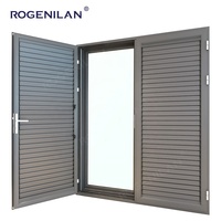 Porte à persiennes en aluminium sur mesure Rogenilan avec vitrage Low-E, porte à persiennes réglables à double battant pour l'extérieur