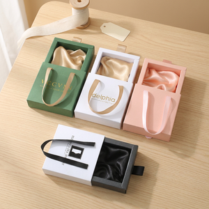 High Quality Custom Logo Square Luxurious Sliding Drawer Paper Jewelry Box Ribbon <b>Handle</b> Premium Valentine's Day Gift Packaging - Product Image 1