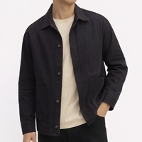 Veste de travail en coton épais délavé style vintage, couleur unie, 180 g/m², doublure à carreaux rétro, boutonnée, décontractée pour homme