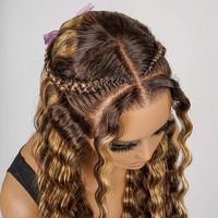 4/27 prédécoupé 13x4 ondulé dentelle avant perruque Transparent brun brut cheveux humains tresses pour les femmes noires avec des reflets bruns