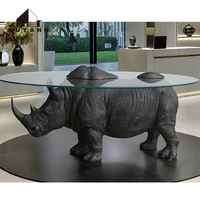 QUYANG luxe décoration de la maison Table en métal laiton Statues égyptiennes anciennes Sphinx Bronze Sculpture Table basse