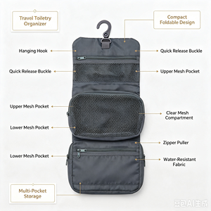 Portable Cosmetic Bag <b>Makeup</b> <b>Case</b> Custom Foldable Waterproof Travel Hanging Zipper Closure Polyester Geometric Large Capacity - Product Image 1