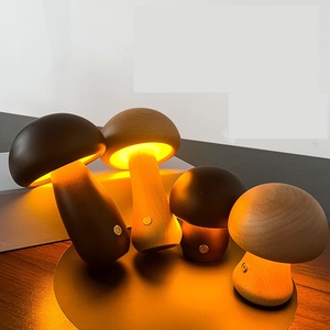 Factory Wholesale Durable Hickory Wood <b>Portable</b> <b>Table</b> Lamp-Outdoor & Hotel Use Dimmable Remote Control Creative Mushroom Design - Product Image 6