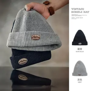 Maden Winter Beanie Knitted Wool Caps Men's Vintage All-match Melon Skin Hat Thick Casual Bonnet Unisex Cap Warmer Female Hats