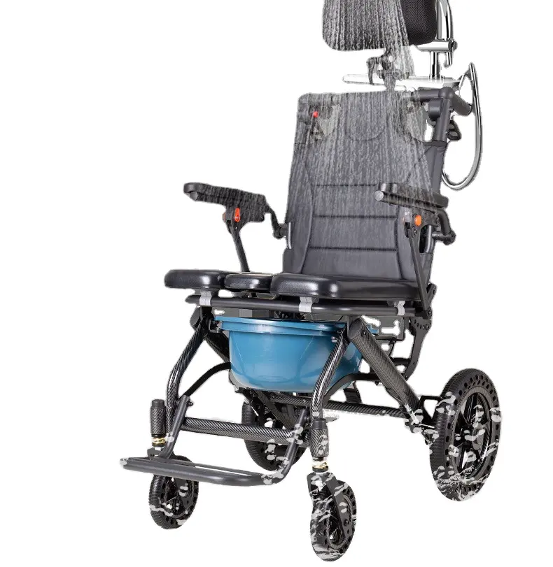 Kursi mandi lipat, kursi roda permanen anti karat paduan aluminium dengan bedpan/perawatan rumah atau kursi kesehatan/kursi roda