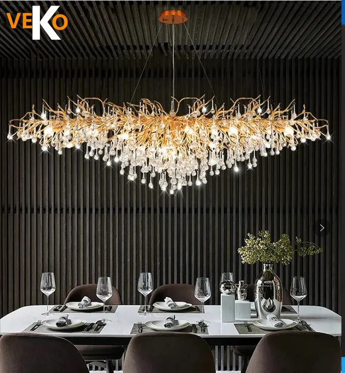 VEKO modern luxury clear crystal glass chandelier dining room drop crystal luxury chandeliers & pendant lights