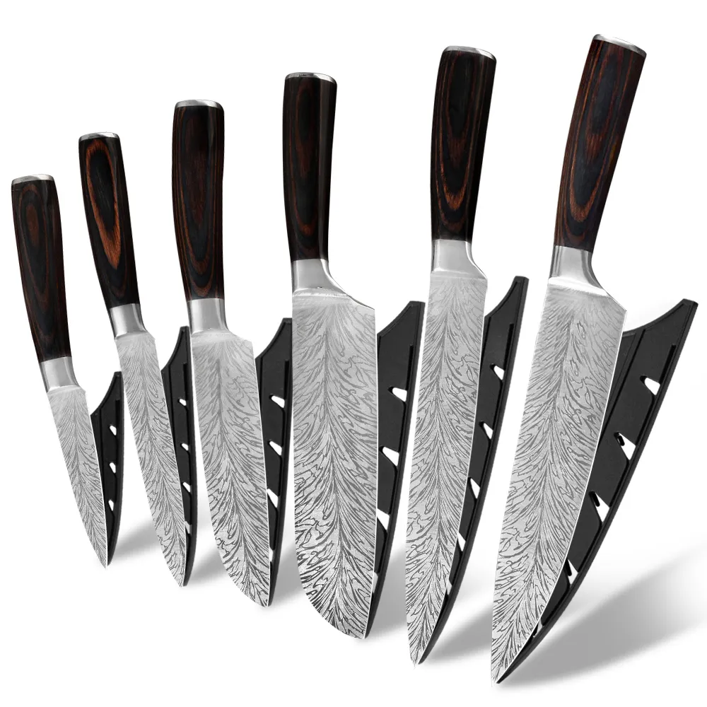 Xingye दमिश्क छवि 7Cr जर्मनी स्टेनलेस स्टील लकड़ी संभाल खाना पकाने के लिए 6 टुकड़ा महाराज चाकू रसोई के चाकू सेट