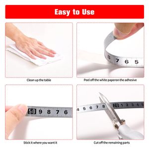 Jusen <span class=keywords><strong>3</strong></span> miếng 1 mét thép không gỉ tự dính Metric nonlocking đo băng trung tâm bên phải trái thước bàn làm việc Bạc - Product Image 4