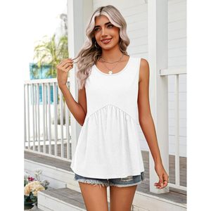 FOXA Womens Summer Tank <b>Top</b> Sleeveless Loose Fit Crew Neck <b>Flowy</b> Tunic Blouse 100% Cotton Breathable S-3XL - Product Image 3