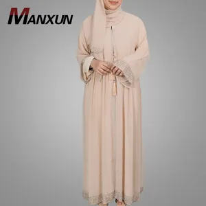 OEM penjualan Muslim wanita Abaya indah Diamante gaun Maxi lengan panjang gaya jubah depan terbuka Turki Kimono Abaya