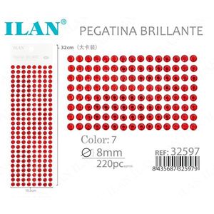 Ilan Adesivo Brillante 8mm Rosso con Strass, 220 Pezzi su Cartoncino Grande - Product Image 3