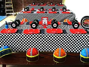 Siyah damalı plastik masa örtüsü tek kullanımlık piknik yarış arabası doğum günü partisi tema