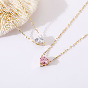 18Kゴールドメッキ女性可憐な低感度変色フリーステンレススチールクリスタルラインストーンチャームハートネックレス女性用 - Product Image 1