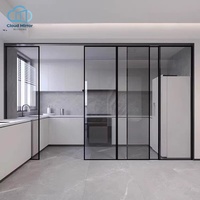 Puerta Corredera Plegable de Aluminio Negro Moderno con Vidrio para Cocina y Comedor, Puerta Interior Personalizada