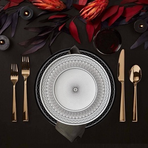 14 inch Hot Bán thiết kế sang trọng cổ điển trắng đen gốm Pasta tấm bữa ăn tối món ăn và Ly bộ với hộp cho đám cưới - Product Image 4