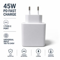 Cargador de Pared de Carga Rápida PD 3.0 PPS de 45 W para la UE, Cargador GaN Eléctrico para Teléfonos Móviles con un Solo Puerto USB C, Adaptador de Corriente Universal