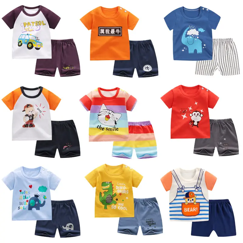 Top Quality Pure Cotton Baby Boys And Girls Summer Short Sets Children's T-shirt +Pants Toddler's Clothing