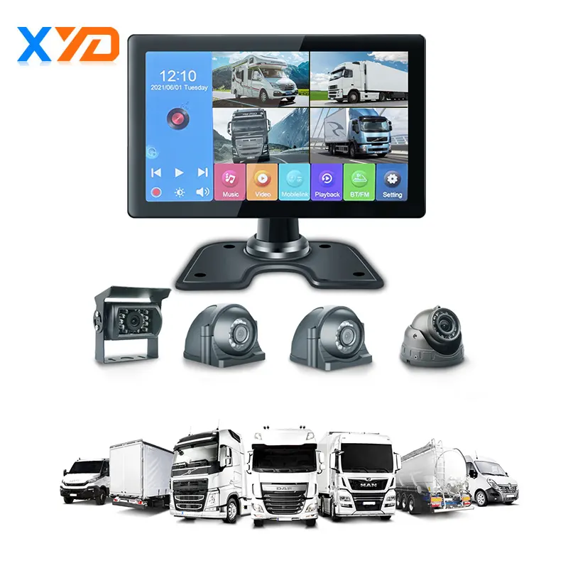 10.1 Inch 4CH DVR 1080P IPS Monitor Waterproof Rear View Camera Driving Digital Video Recorder