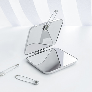 Folding Stainless Steel Makeup <b>Mirror</b> <b>Square</b> Small Round Portable Compact For Women Touch Up Travel Use - Product Image 2