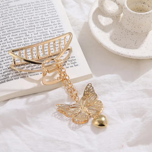 Pinza de pelo de mariposa de <span class=keywords><strong>Metal</strong></span> de moda con cadenas pinza de pelo de aleación oro y plata pinzas de pelo grandes niñas - Product Image 2