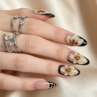 Faux ongles à presser Lmond, noir et or, motif floral 3D, imprimé léopard, paillettes, strass, brillants, vente en gros, personnalisables