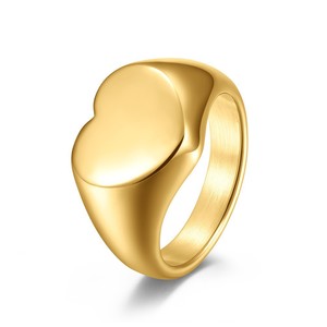 HIgh End Heart Shape <b>Signet</b> <b>Ring</b> in 18K PVD Gold Plated Stainless Steel for <b>Men</b> & Women | Waterproof Hypoallergenic & Non-Fading - Product Image 1