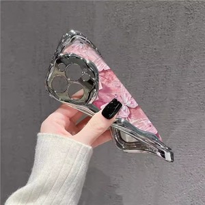 Bán buôn dễ thương màu hồng bướm cô gái chống sốc Silicone trường hợp điện thoại, ngọc trai dây Đeo vòng đeo tay bao gồm, mạ điện - Product Image 5