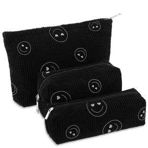 Wholesale <b>Makeup</b> Bag-3pcs Smile Face Corduroy Cosmetic Bag Zipper Interior Waterproof Pencil <b>Case</b> - Product Image 1