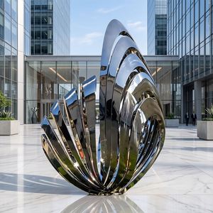 Feather Stainless Steel <b>Sculpture</b> Abstract Sunburst Spiral Flowing Mirror Polished Outdoor Plaza Landscape Public Art Custom - Product Image 1