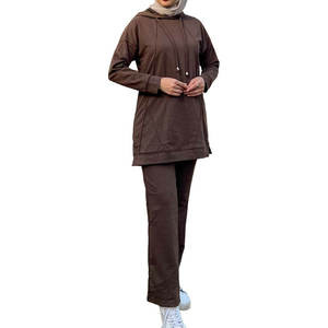 Ensemble haut et pantalon de sport modeste 2026 pour femme, manches longues, avec ceinture, léger, séchage rapide, en coton respirant, toutes saisons, vente en gros - Product Image 1