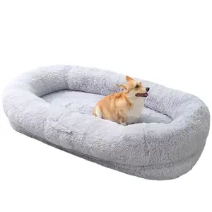 Toptan çin fabrika lüks Faux kürk kış insan ve Pet uzun peluş Pet yatak yuvarlak kedi yastık kedi evi